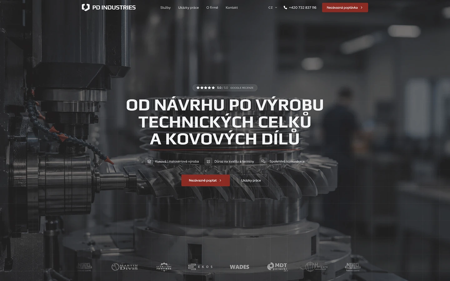 Hero section of the PD Industries website