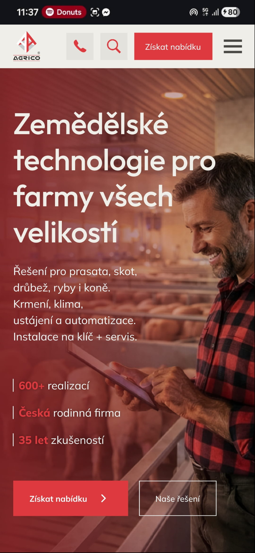 Mobile view of the new AGRICO website